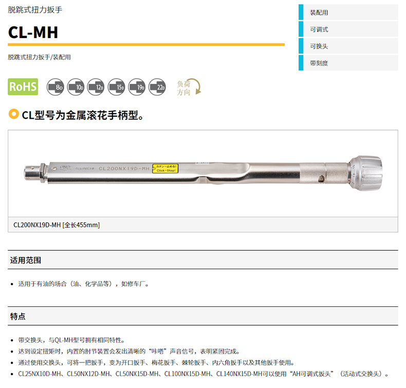 TOHNICHI东日开口扭力扳手CL140NX15D-MH